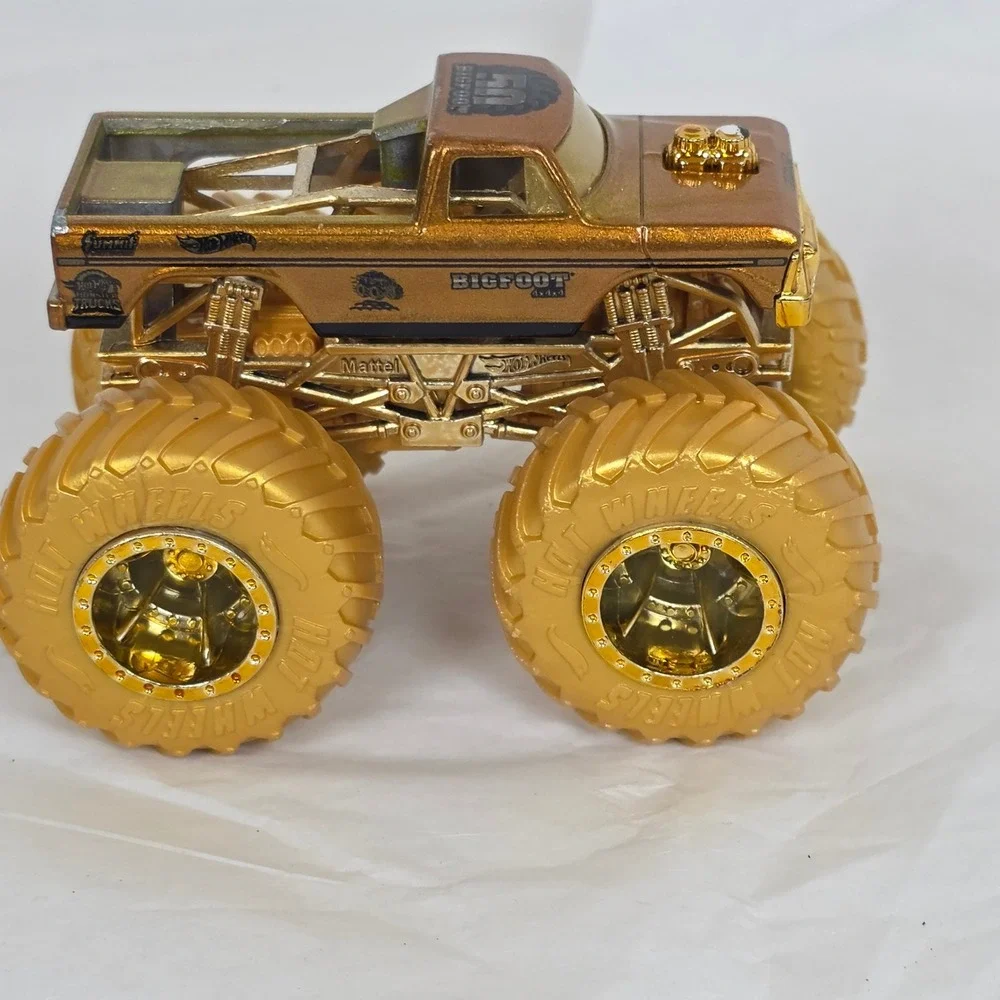 Hot Wheels Monster Trucks Bigfoot 4x4 50th Anniversary Gold 1:64 Scale Die-Cast